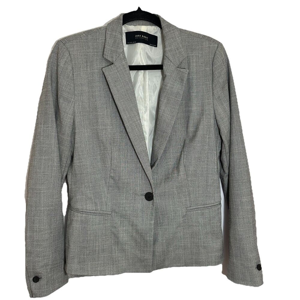 Zara Basic Blazer Women’s Large One-Button  Gray Plaid